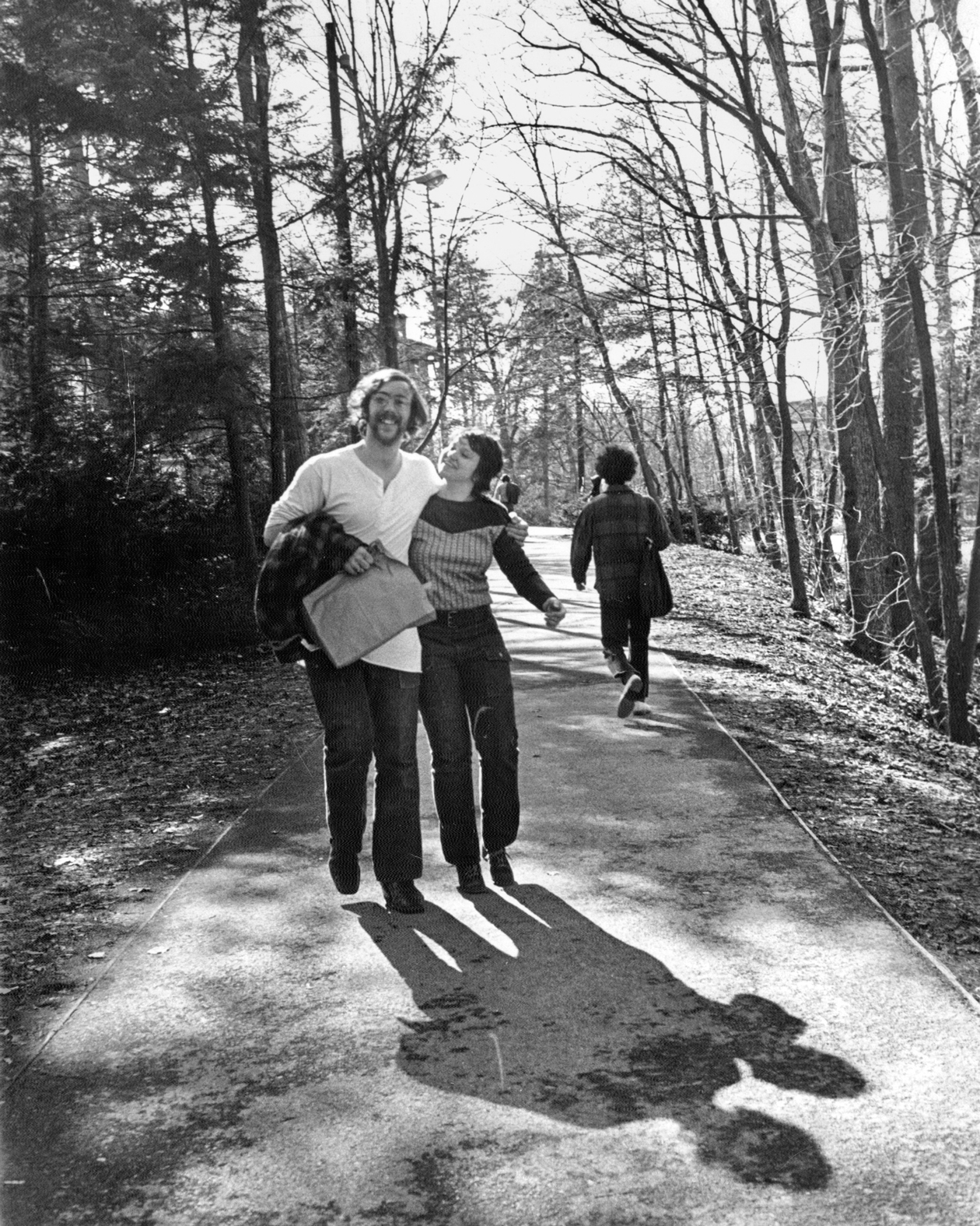 Students stroll a Cornell path