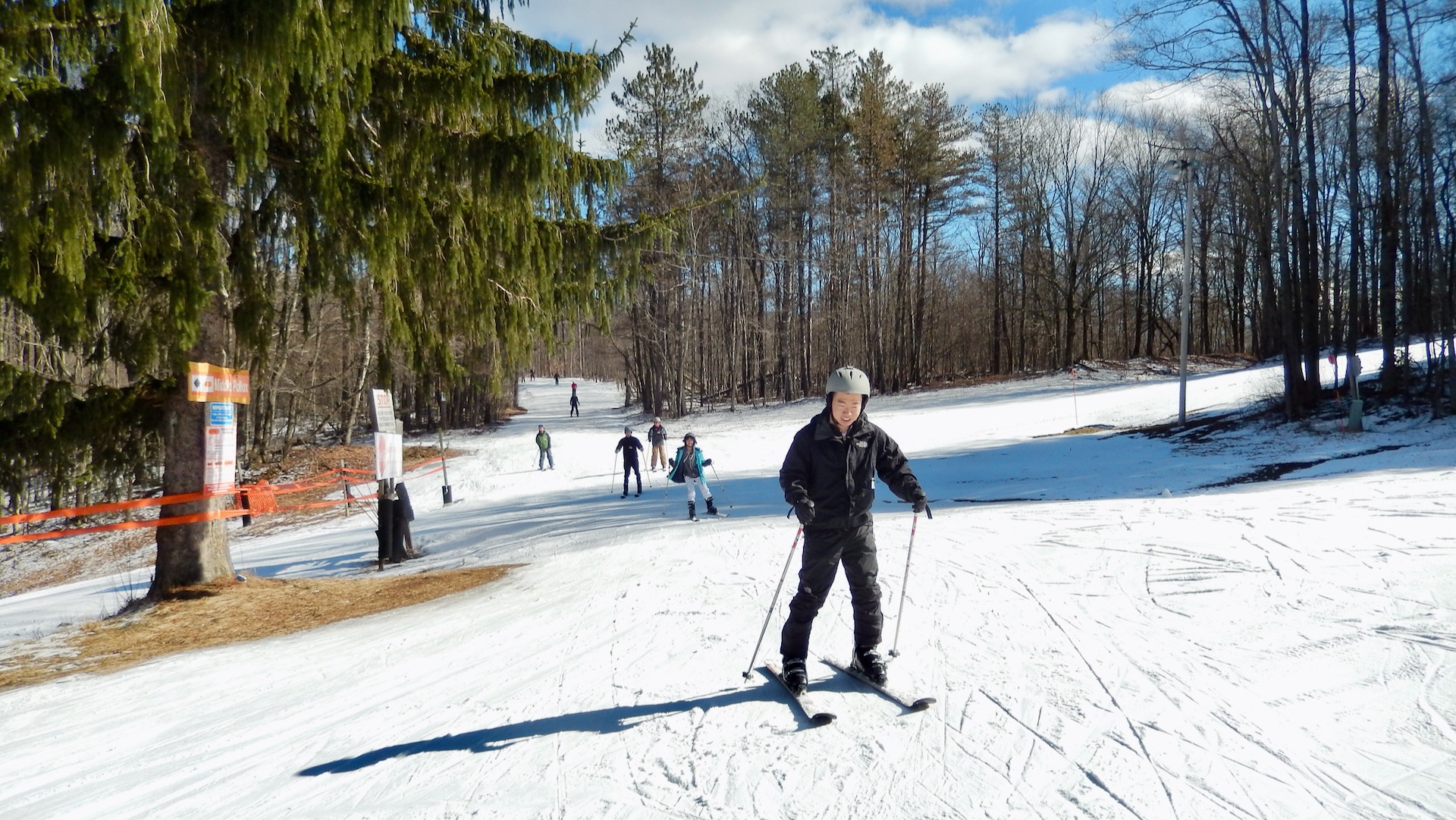 Cornell students learn to ski during a class held at Greek Peak in Cortland, NY in 2016