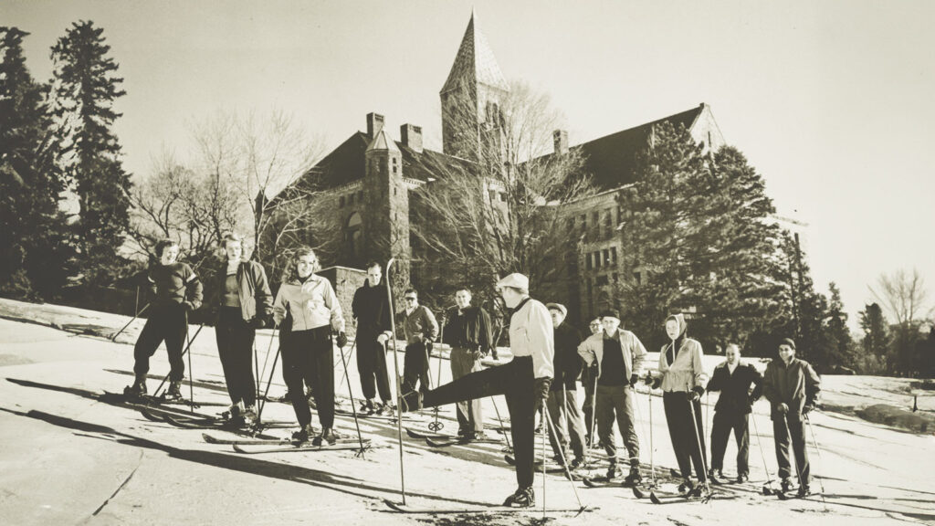 A ski class on the slope in 1950