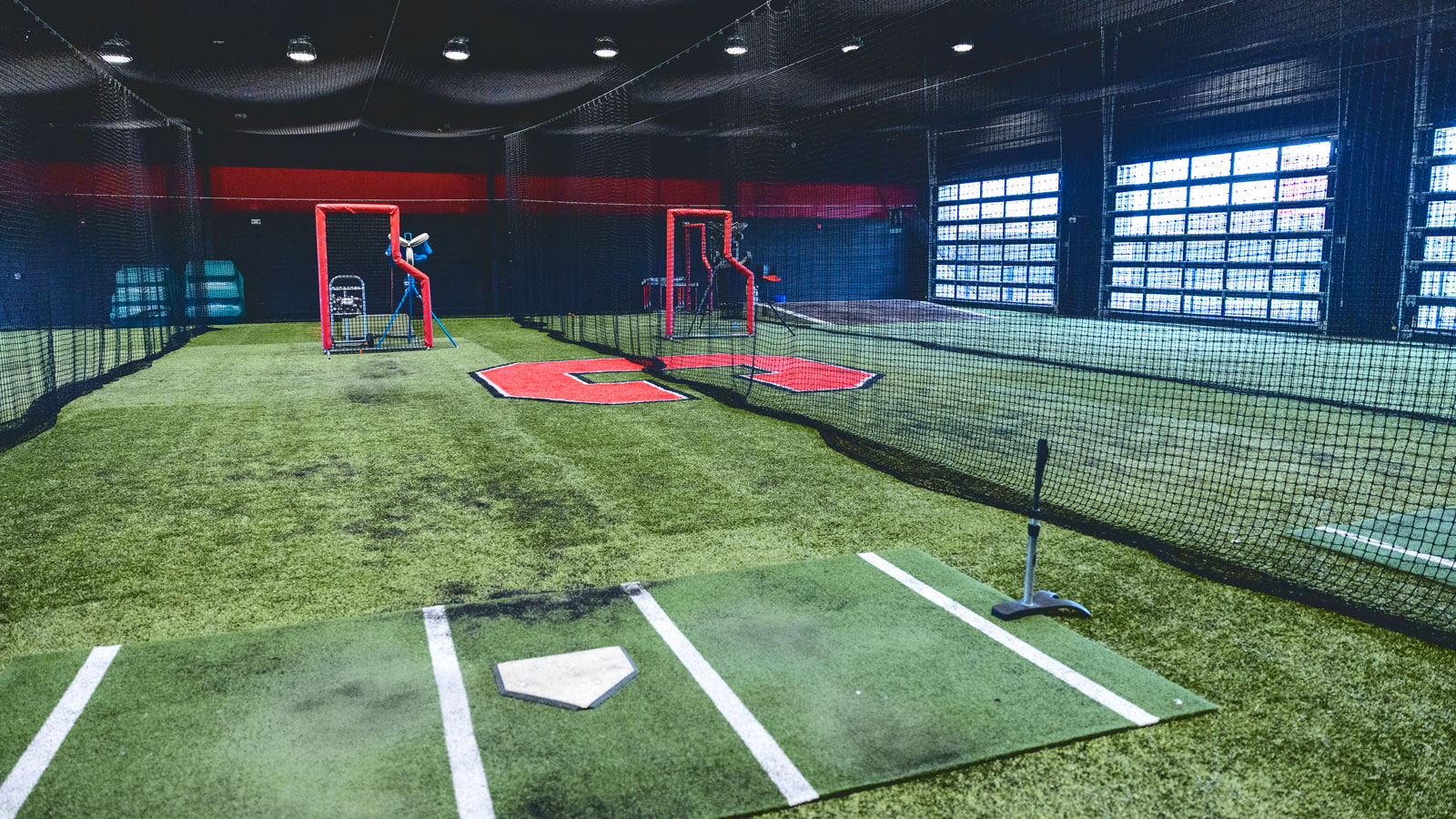 A view of the batting cages at Cornell‘s Booth Field that were built with the turf from the former Hoy Field