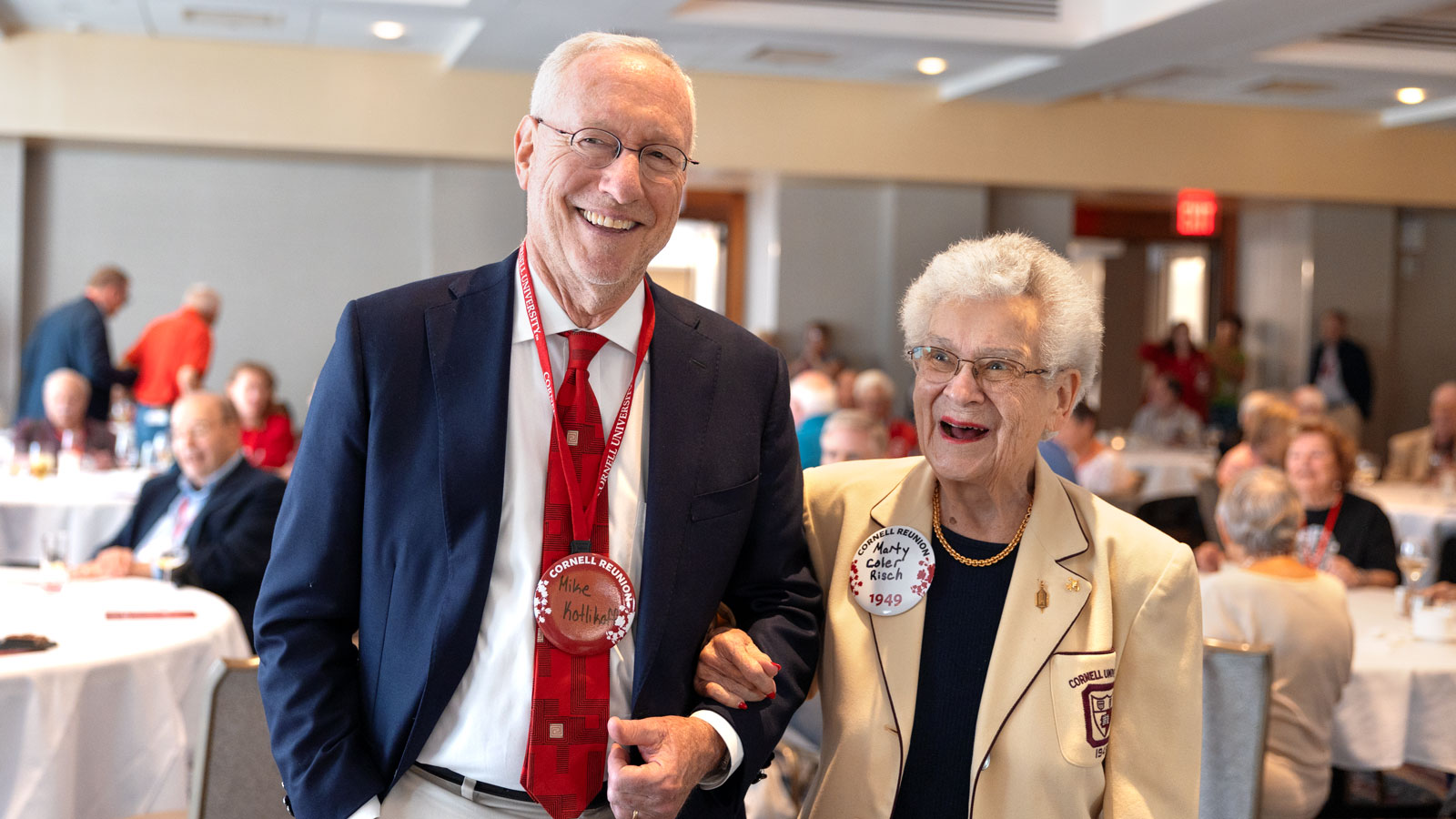 Interim president Mike Kotlikoff with Marty Coler Risch, Class of 1949, the oldest member of the class of 1949 and the guest of honor at the Spirit of 31 event during Reunion 2024