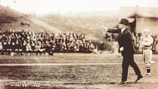 David “Davy” Hoy 1891 throws out the first pitch to mark the opening of Hoy Field in 1923