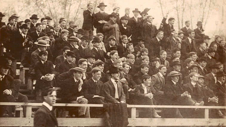 Spectators cheer during a Cornell baseball game against Princeton in 1903
