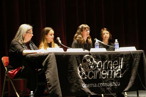 "Cornell Women in Film" panelists (l-r) Deborah Hoard '78, Kimberly L. Scarsella '16, Kathryn Schubert MA '05, and Mary Fessenden, director of Cornell Cinema.