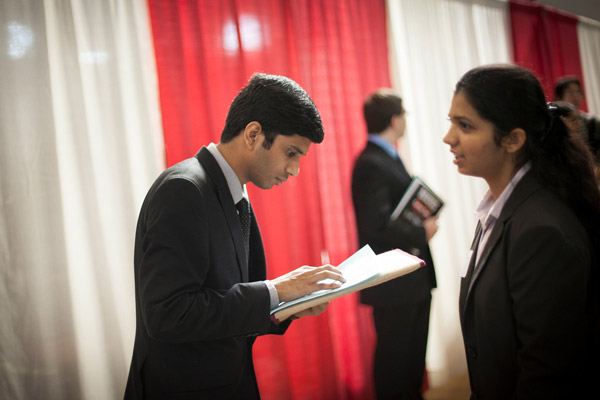 Students prepare for on-campus interviews.