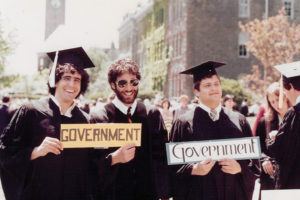 Boochever (far right) with fraternity brothers David Gordon (left) and Craig Keshishian on graduation day 1981.