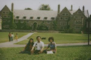 Rasmussen visiting Cornell's Ithaca campus for the first time, with her father, Yong Kouh, and mother, Joon Lee.